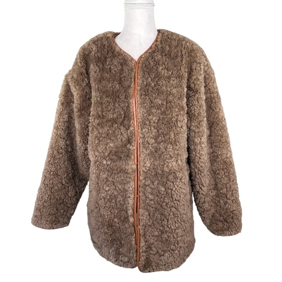 NWOT J. Crew Collarless jacket recycled sherpa brown teddy bear plush coat fuzzy - Picture 8 of 16